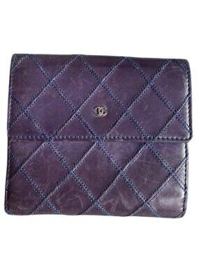 Chanel Vintage Small Purple Leather Double Pocket Wallet